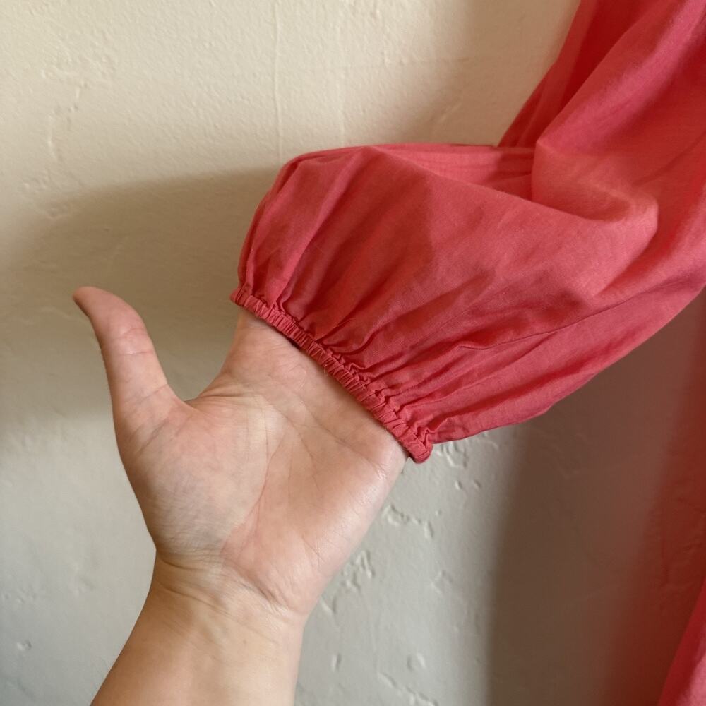 Anthropologie Odille Size 2 Blouse - Pink Wrap Sheer Tie Ruffles Long Sheer - Picture 2 of 12